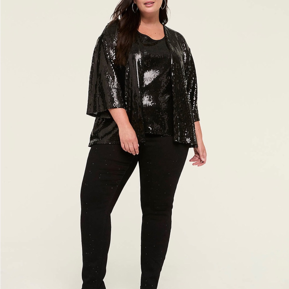 NWT BLACK 3/4 LENGTH SLEEVE SEQUIN JACKET. SIZE 22/24 BY LANE BRYANT